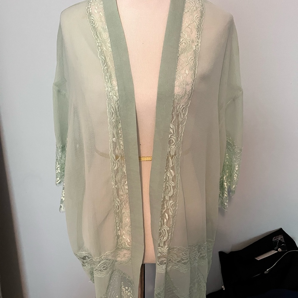 Chiffon seafoam green coverup. Sz L